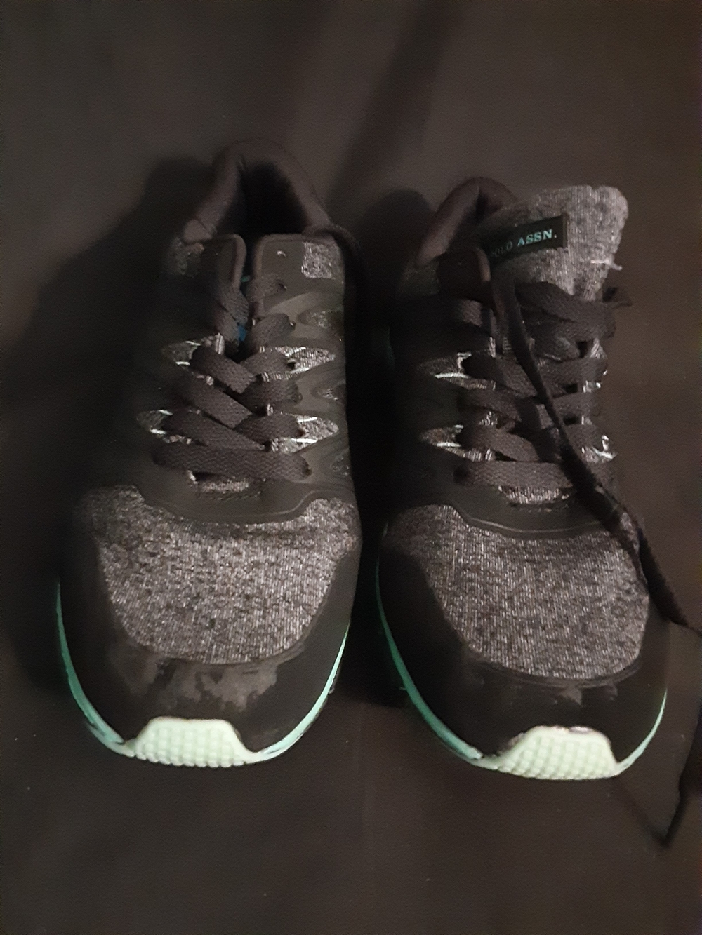 U S Polo ASSN Casual Black Knit Sneakers with Mint Sole Accents